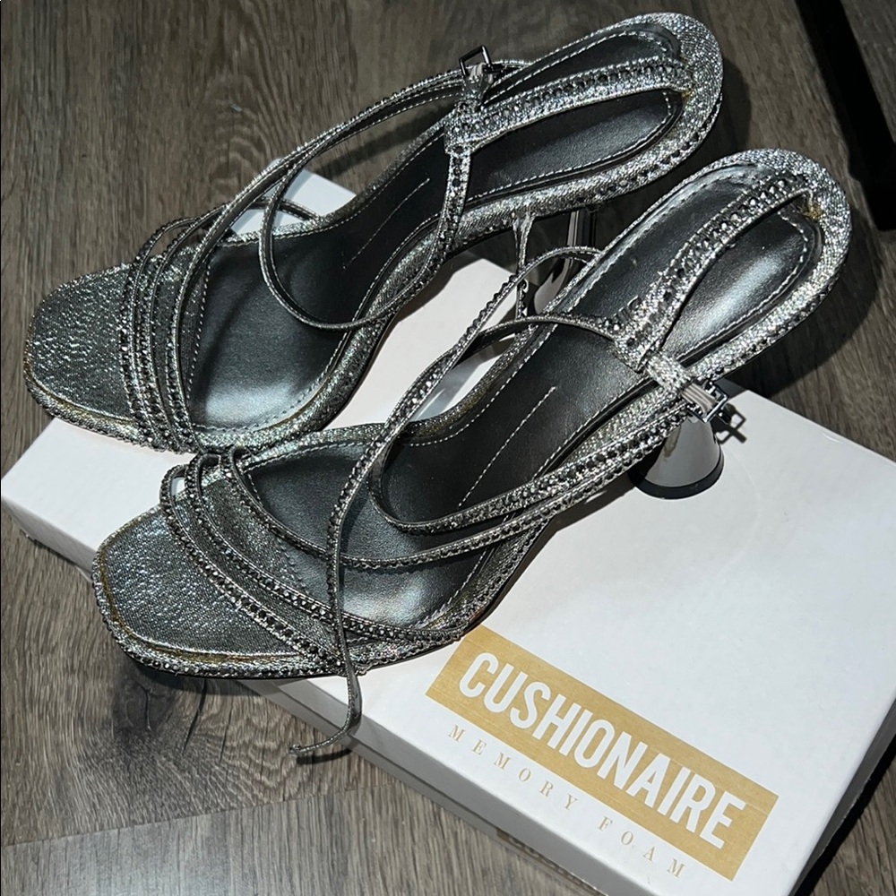 Women's Silver Strappy Heels no box